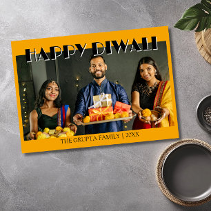 Tarjeta Festiva Marigold Naranja Tradicional Foto Feliz Diwali