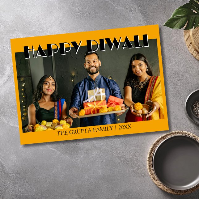 Tarjeta Festiva Marigold Orange Traditional Photo Happy Diwali  (Subido por el creador)
