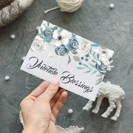 Tarjeta Festiva Marina y Yuletide Blanca Bendice Floral de Inviern