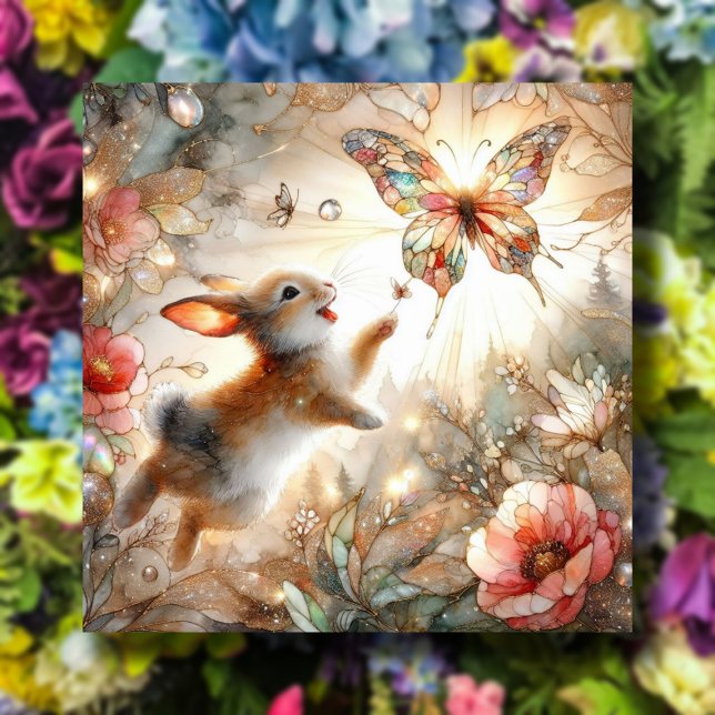 Tarjeta Festiva Mariposa Bunny Peach Gold Sained Glass Easter (Subido por el creador)