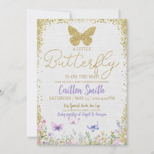 Tarjeta Festiva Mariposa Chica Baby Shower Purple Floral Baby Gold