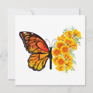 Tarjeta Festiva Mariposa de flor con amapola de California amarill