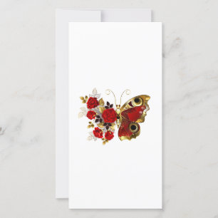 Tarjeta Festiva Mariposa de flor roja con rosas rojas