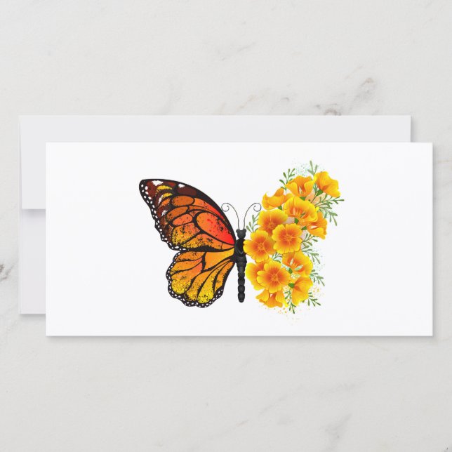 Tarjeta Festiva Mariposa de flores con amapola amarilla de Califor (Anverso)