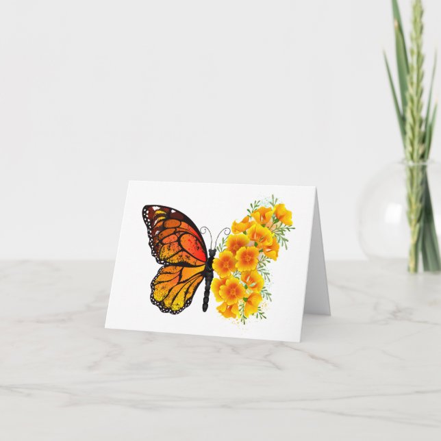 Tarjeta Festiva Mariposa de flores con amapola amarilla de Califor (Anverso)