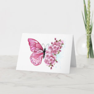 Tarjeta Festiva Mariposa de flores con Sakura rosa