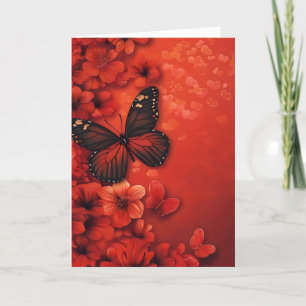 Tarjeta Festiva Mariposa de flores rojas