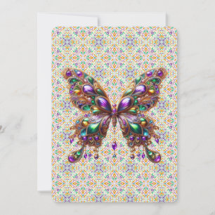 Tarjeta Festiva Mariposa de Mardi Gras
