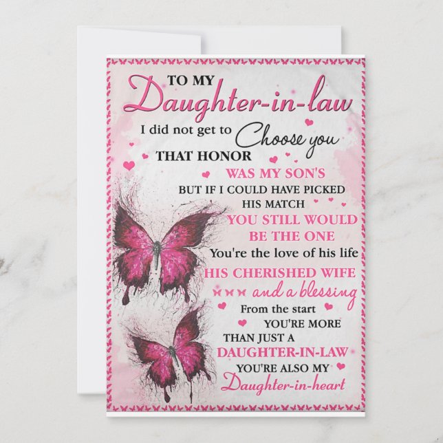 Tarjeta Festiva Mariposa DIL, también eres mi hija de corazón (Anverso)