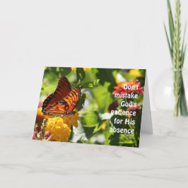 Tarjeta Festiva Mariposa en flores, versículo de la deuteronomía,