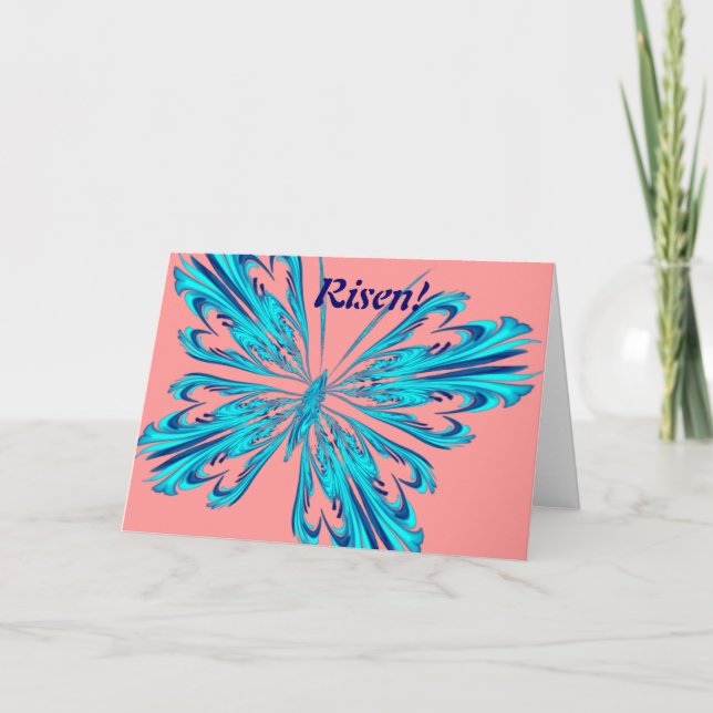 Tarjeta Festiva Mariposa estilizada en azul acuático (Anverso)