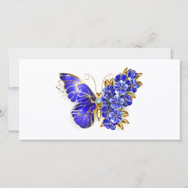 Tarjeta Festiva Mariposa Flor Zafiro (Anverso)