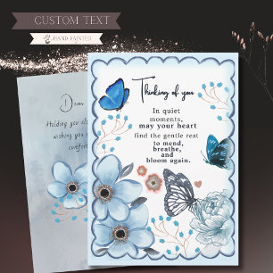 Tarjeta Festiva Mariposa floral de acuarela azul pensando en ti