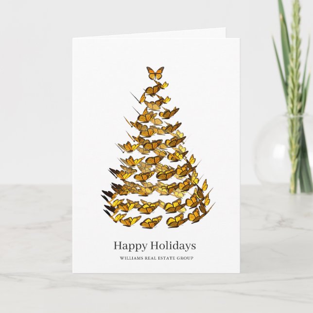 Tarjeta Festiva Mariposa Monarca Navidades Saludo Corporativo (Anverso)