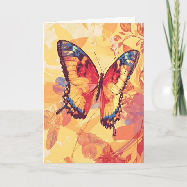 Tarjeta Festiva Mariposa Retro Amarilla (Anverso)