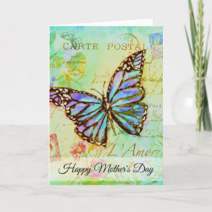 Tarjeta Festiva Mariposa verde azulado y púrpura
