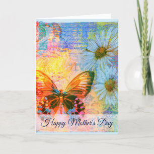 Tarjeta Festiva mariposa y margaritas