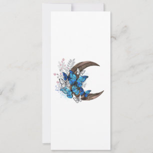 Tarjeta Festiva Mariposas azules en creciente de madera