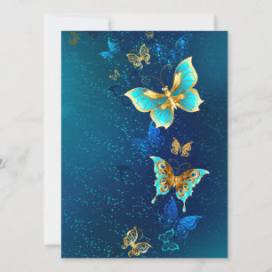 Tarjeta Festiva Mariposas doradas sobre fondo azul