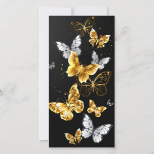 Tarjeta Festiva Mariposas doradas y blancas
