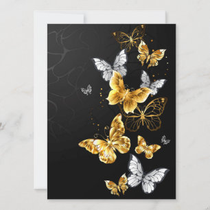 Tarjeta Festiva Mariposas doradas y blancas