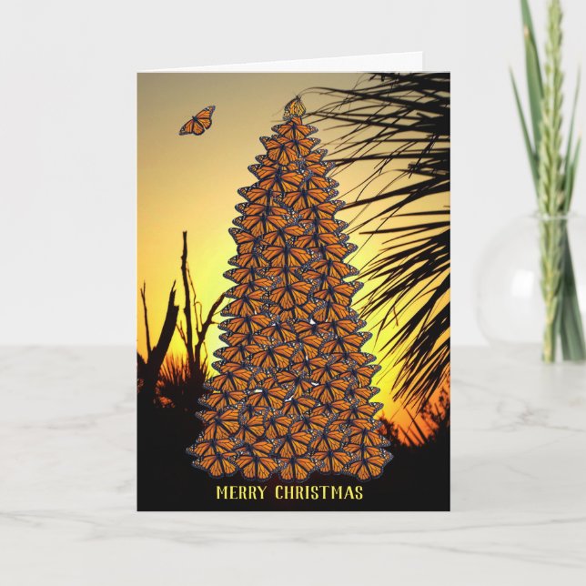 Tarjeta Festiva Mariposas monarca de la puesta del sol Árbol de Na (Anverso)