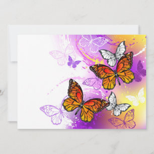 Tarjeta Festiva Mariposas monarcas en fondo morado