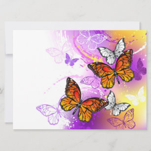 Tarjeta Festiva Mariposas monarcas en fondo morado