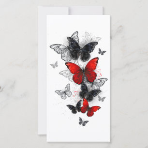 Tarjeta Festiva Mariposas Morfo Negras y Rojas Volando