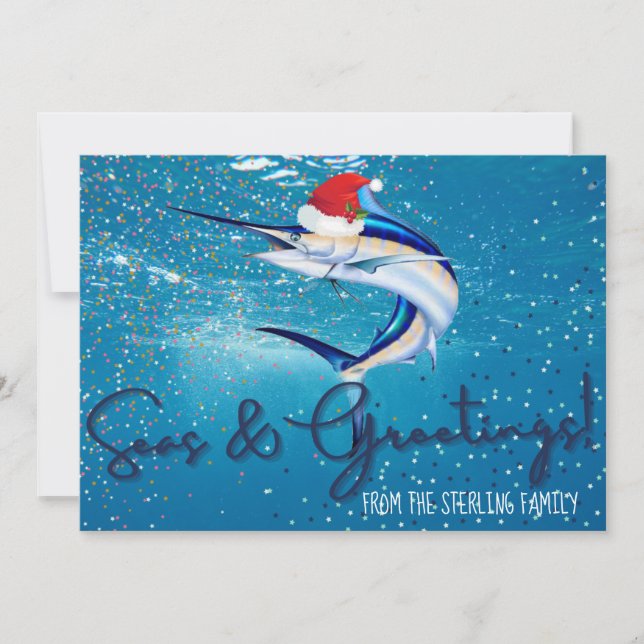 Tarjeta Festiva Marlin Fishing Holiday Card (Anverso)