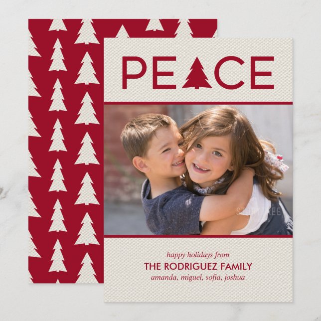 Tarjeta Festiva Maroon Beige, árbol feriado de la foto del Persona (Anverso / Reverso)
