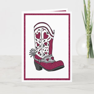 Tarjeta Festiva Maroon Heart Patterin Boot