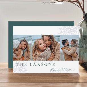 Tarjeta Festiva Marqués de familia   Felices vacaciones Tres fotos