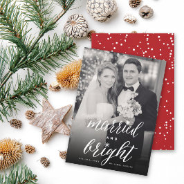 Tarjeta Festiva Married And Bright Trendy Typography Photo Wedding