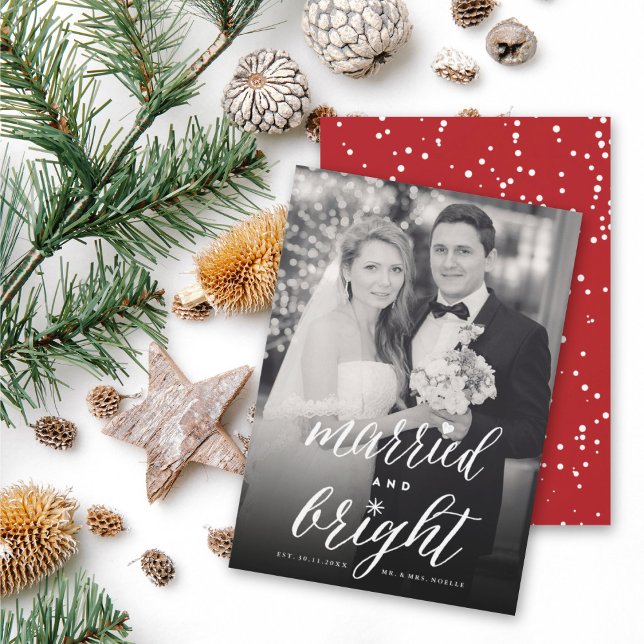 Tarjeta Festiva Married And Bright Trendy Typography Photo Wedding (Subido por el creador)