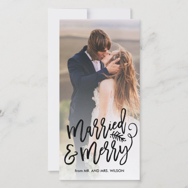 Tarjeta Festiva Married and Merry Holiday Photo White (Anverso)