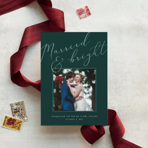 Tarjeta Festiva Married & Bright Holiday Wedding Announcement