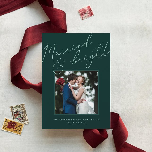 Tarjeta Festiva Married & Bright | Holiday Wedding Announcement (Subido por el creador)