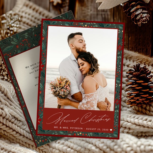 Tarjeta Festiva Married Christmas newlywed elegant Mr and Mrs  (Subido por el creador)