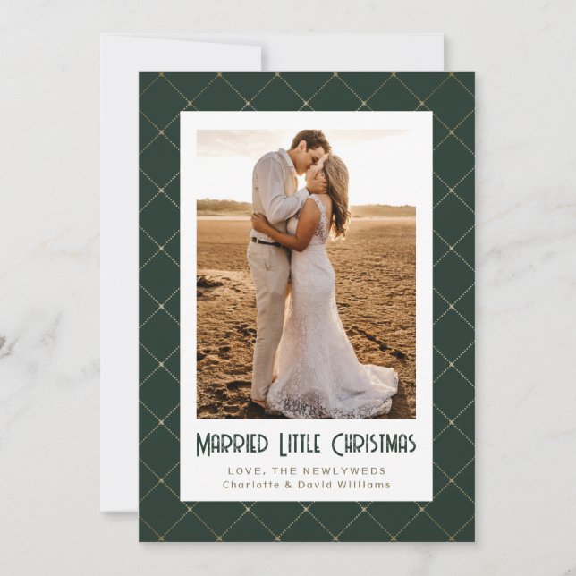 Tarjeta Festiva Married Little Christmas Green Newlywed Photo (Anverso)