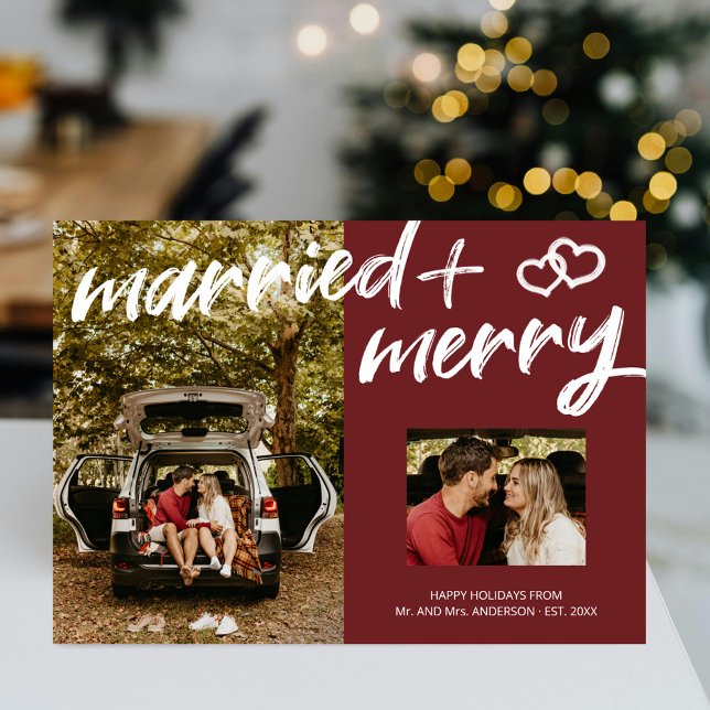 Tarjeta Festiva Married Merry Xmas Brush Script Fotos de recién ca (Subido por el creador)