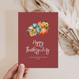 Tarjeta Festiva marrón de cosecha otoño feliz día del agradecimien