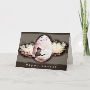 Tarjeta Festiva Marrón rosa de huevo de pascua de la rama japonesa