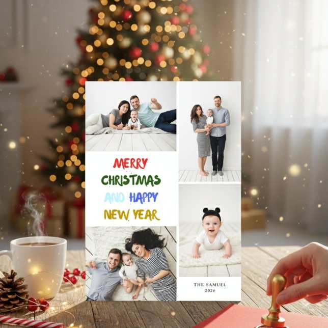 Tarjeta Festiva Marry Christmas & Happy New Year 4 Photo White (Subido por el creador)