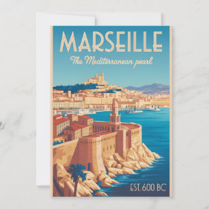 Tarjeta Festiva Marseille Francia Ciudad Paisaje Viaje Estilo Retr