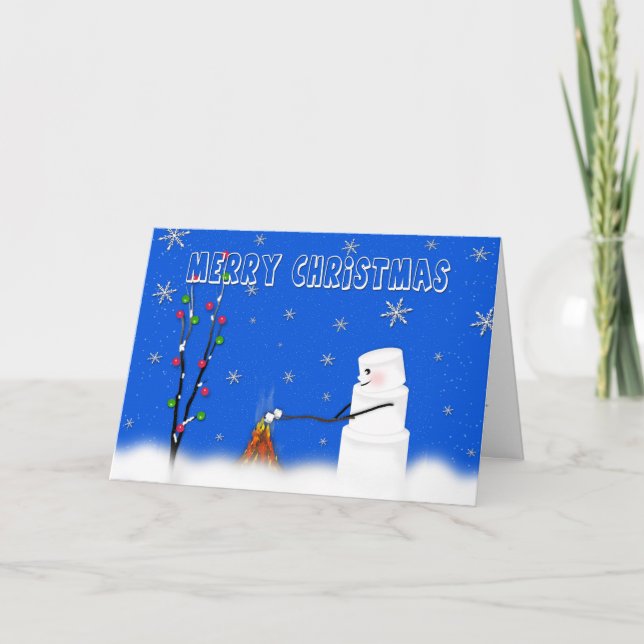 Tarjeta Festiva Marshmallow (Snowman) Feliz Navidad-Humor (Anverso)