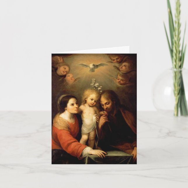 Tarjeta Festiva Mary, Baby Jesus, y Joseph - con mensaje (Anverso)