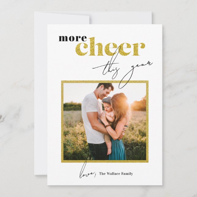 Tarjeta Festiva Más alegría este año Foto enmarcada con brillo (Anverso)