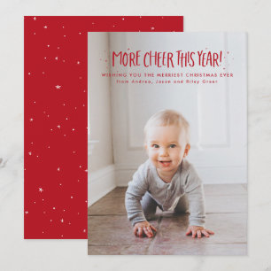 Tarjeta Festiva Más alegría este año foto navideña roja linda