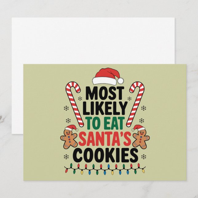 Tarjeta Festiva Más Probable De Comer Las Galletas De Santa Navida (Anverso / Reverso)